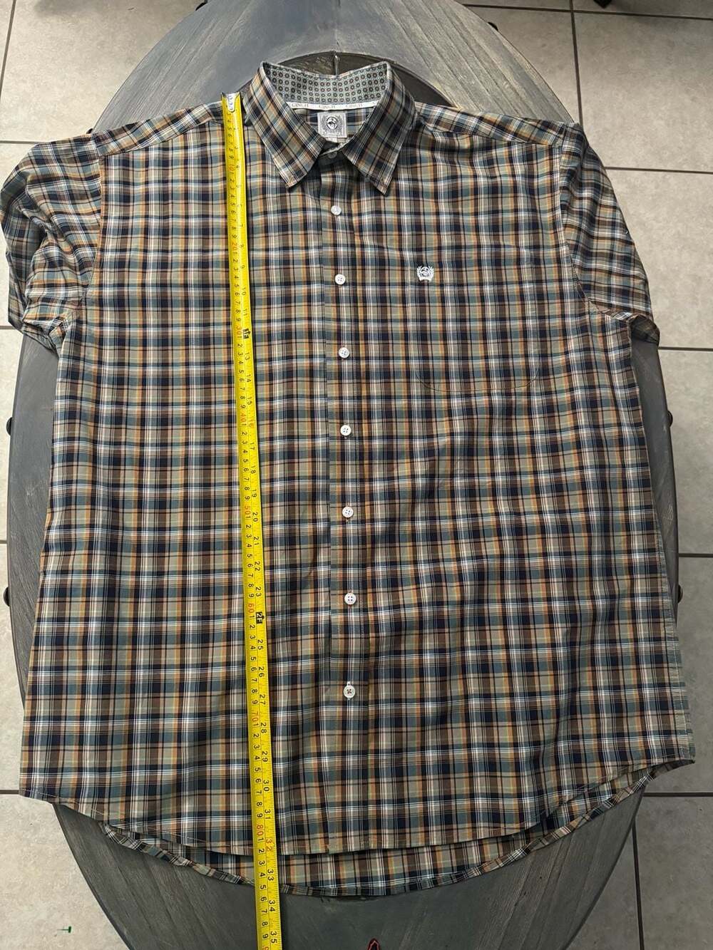 Cinch Mens Size L Brown Blue Plaid Short Sleeve Button Down Casual Shirt